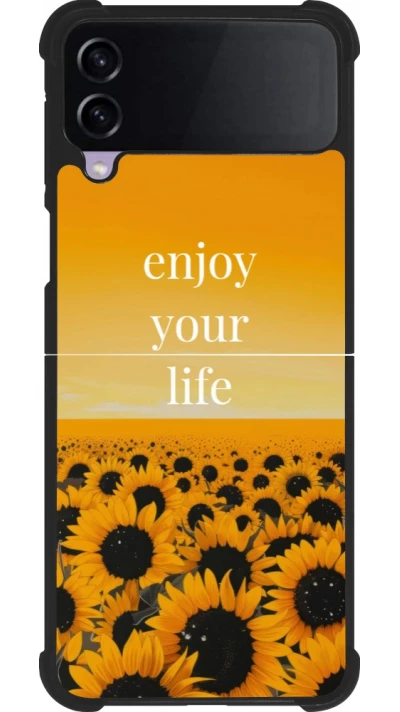 Coque Samsung Galaxy Z Flip4 - Silicone rigide noir Summer 2026 Enjoy your life