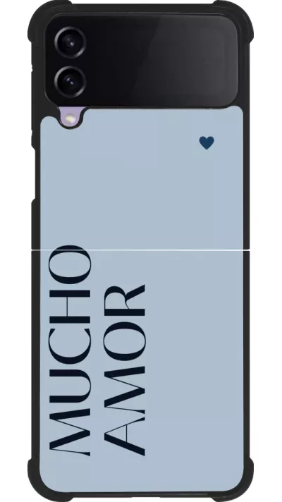 Coque Samsung Galaxy Z Flip4 - Silicone rigide noir Valentine 2024 mucho amor azul