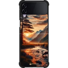 Coque Samsung Galaxy Z Flip4 - Silicone rigide noir Valley Sunset Deer Tree