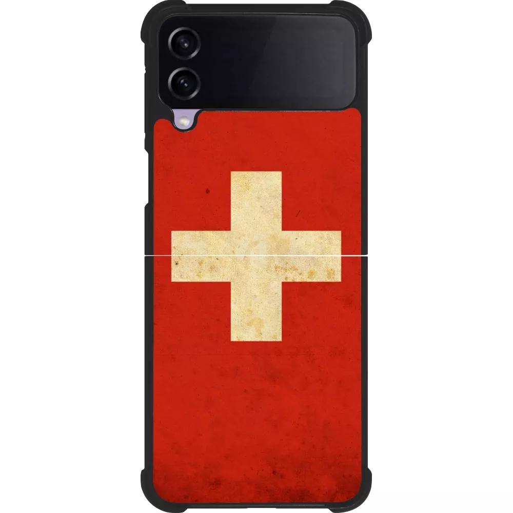 Coque Samsung Galaxy Z Flip4 - Silicone rigide noir Vintage Flag SWISS
