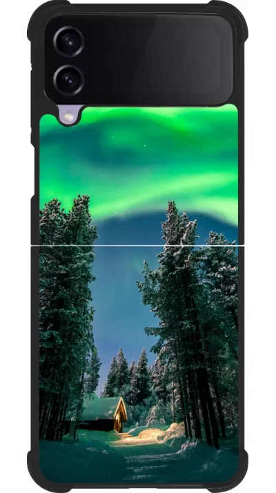 Coque Samsung Galaxy Z Flip4 - Silicone rigide noir Winter 22 Northern Lights