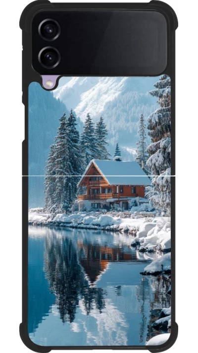 Coque Samsung Galaxy Z Flip4 - Silicone rigide noir Winter 25 Winter house forest day