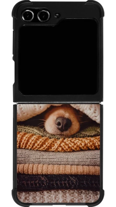 Coque Samsung Galaxy Z Flip5 - Silicone rigide noir Autumn 26 Dog under the covers
