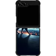 Samsung Galaxy Z Flip5 Case Hülle - Silikon schwarz Schwarze Katze unter dem Vollmond