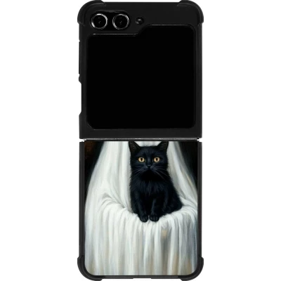 Coque Samsung Galaxy Z Flip5 - Silicone rigide noir Halloween 2025 Ghost with black cat