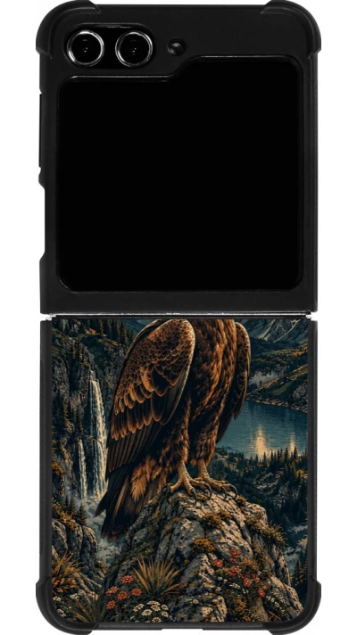 Coque Samsung Galaxy Z Flip5 - Silicone rigide noir Linocut Aigle Royal