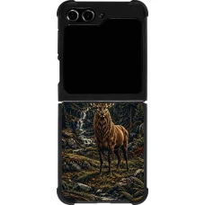 Coque Samsung Galaxy Z Flip5 - Silicone rigide noir Linocut Cerf