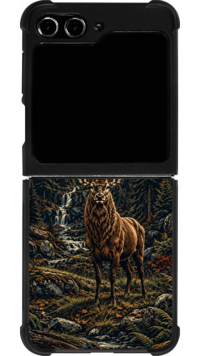 Coque Samsung Galaxy Z Flip5 - Silicone rigide noir Linocut Cerf