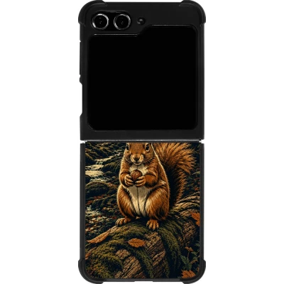 Samsung Galaxy Z Flip5 Case Hülle - Silikon schwarz Linocut Eichhörnchen
