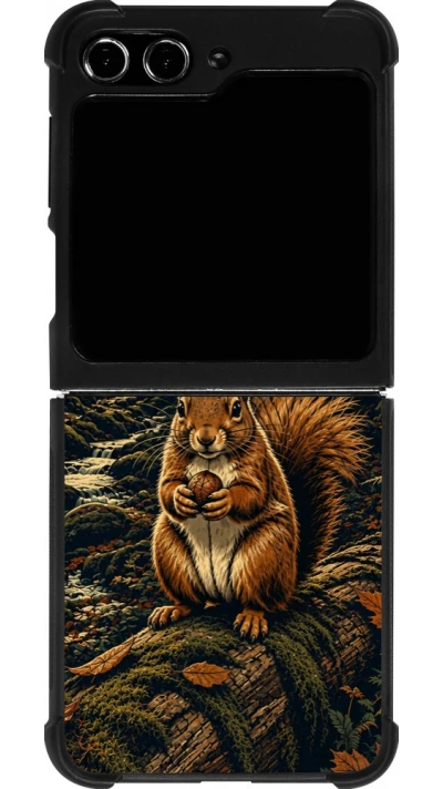 Coque Samsung Galaxy Z Flip5 - Silicone rigide noir Linocut Ecureuil