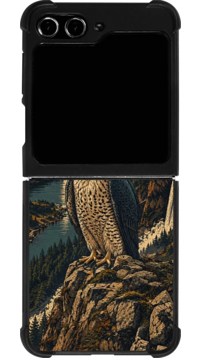 Coque Samsung Galaxy Z Flip5 - Silicone rigide noir Linocut Faucun pèlerin