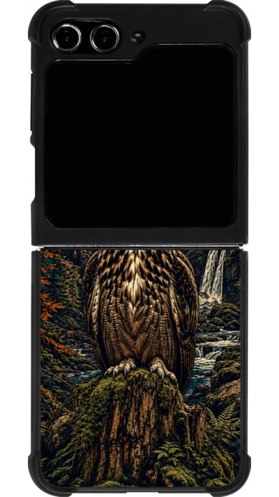 Coque Samsung Galaxy Z Flip5 - Silicone rigide noir Linocut Grand-Duc