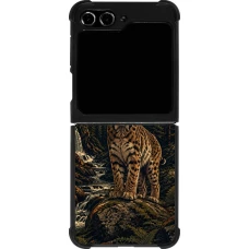 Samsung Galaxy Z Flip5 Case Hülle - Silikon schwarz Linocut Luchs