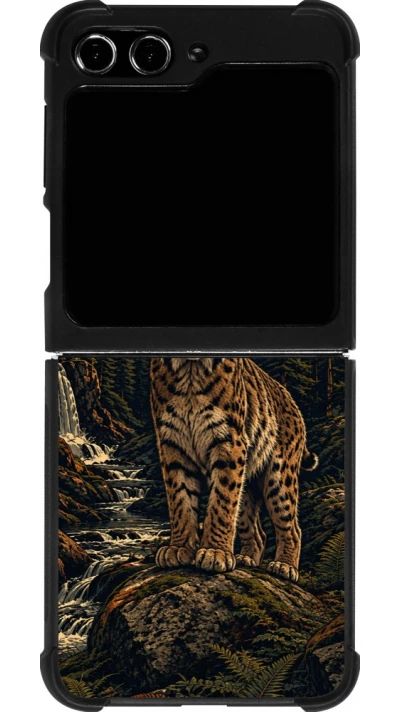 Coque Samsung Galaxy Z Flip5 - Silicone rigide noir Linocut Lynx