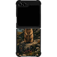 Coque Samsung Galaxy Z Flip5 - Silicone rigide noir Linocut Marmotte