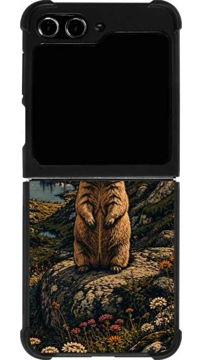 Coque Samsung Galaxy Z Flip5 - Silicone rigide noir Linocut Marmotte