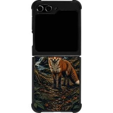 Coque Samsung Galaxy Z Flip5 - Silicone rigide noir Linocut Renard