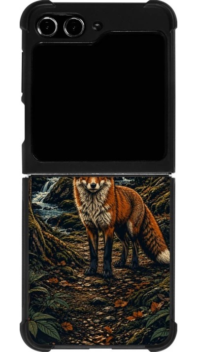 Coque Samsung Galaxy Z Flip5 - Silicone rigide noir Linocut Renard