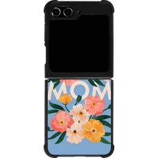 Coque Samsung Galaxy Z Flip5 - Silicone rigide noir Mom 2026 Flowers