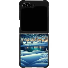 Samsung Galaxy Z Flip5 Case Hülle - Silikon schwarz Verschneites Bergdorf am See in der Nacht