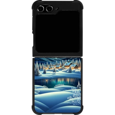 Samsung Galaxy Z Flip5 Case Hülle - Silikon schwarz Verschneites Bergdorf am See in der Nacht