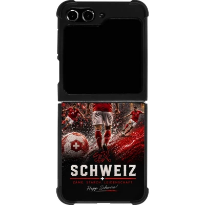 Coque Samsung Galaxy Z Flip5 - Silicone rigide noir Football Schweiz splash 2026