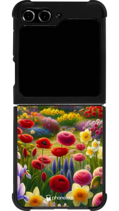 Coque Samsung Galaxy Z Flip5 - Silicone rigide noir Spring 25 Bouquet printemps