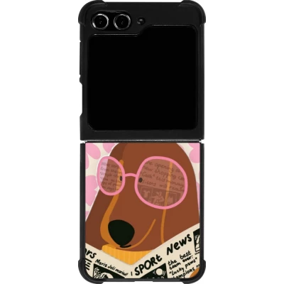 Coque Samsung Galaxy Z Flip5 - Silicone rigide noir Dog with newspaper Spring 2026