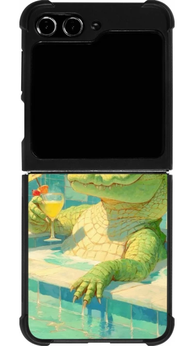Samsung Galaxy Z Flip5 Case Hülle - Silikon schwarz Crocodile in the swimming pool Summer 2026
