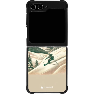 Coque Samsung Galaxy Z Flip5 - Silicone rigide noir Vintage Ski Mountain