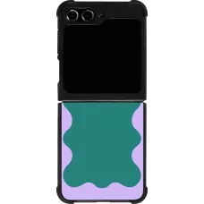 Coque Samsung Galaxy Z Flip5 - Silicone rigide noir Wavy Rectangle Green Purple