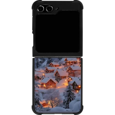 Coque Samsung Galaxy Z Flip5 - Silicone rigide noir Winter 25 Winter snowy village