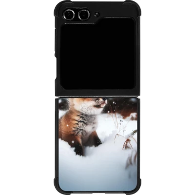 Coque Samsung Galaxy Z Flip5 - Silicone rigide noir Noël 2023 Renardeau sapin