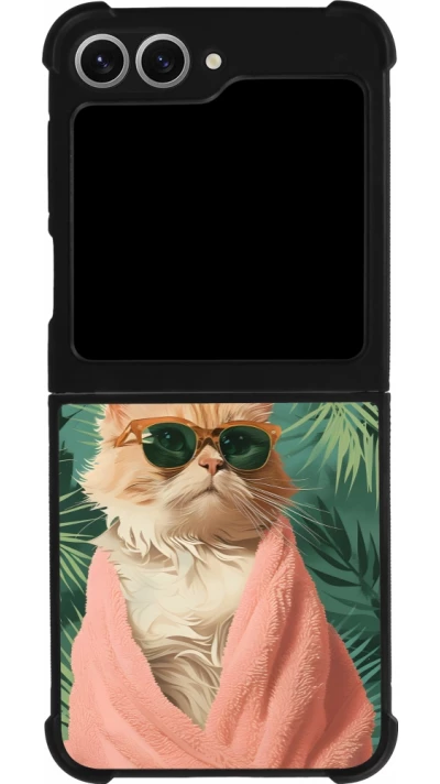 Coque Samsung Galaxy Z Flip6 - Silicone rigide noir Cat Summer Palms