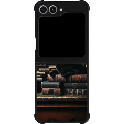 Coque Samsung Galaxy Z Flip6 - Silicone rigide noir Chat livres sombres