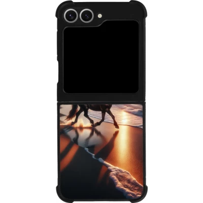 Coque Samsung Galaxy Z Flip6 - Silicone rigide noir Cheval majestueux plage