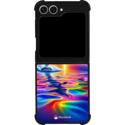 Coque Samsung Galaxy Z Flip6 - Silicone rigide noir Dauphin arc-en-ciel heureux