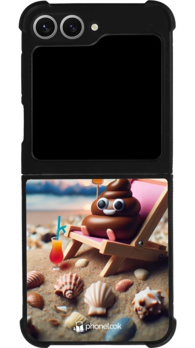 Coque Samsung Galaxy Z Flip6 - Silicone rigide noir Emoji caca sur chaise longue