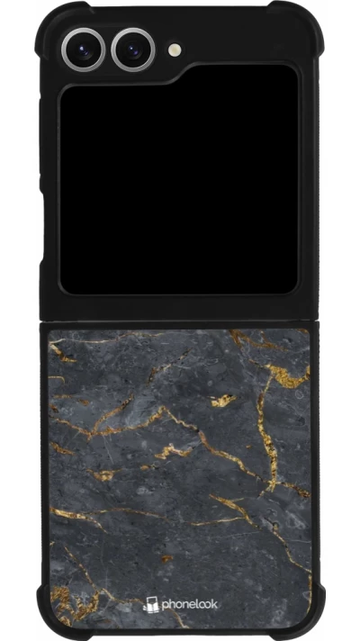 Coque Samsung Galaxy Z Flip6 - Silicone rigide noir Grey Gold Marble