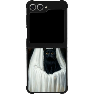 Coque Samsung Galaxy Z Flip6 - Silicone rigide noir Halloween 2025 Ghost with black cat