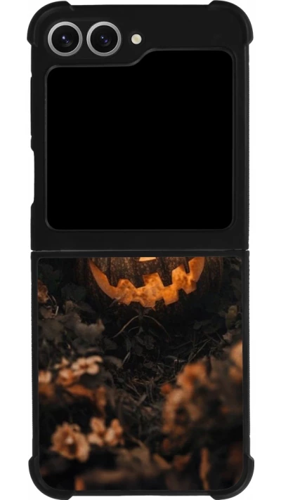 Coque Samsung Galaxy Z Flip6 - Silicone rigide noir Halloween 2025 Pumpkin with flowers