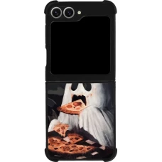 Coque Samsung Galaxy Z Flip6 - Silicone rigide noir Halloween 2026 Ghost eating pizza