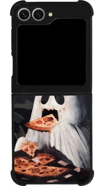 Samsung Galaxy Z Flip6 Case Hülle - Silikon schwarz Halloween 2026 Ghost eating pizza