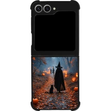 Samsung Galaxy Z Flip6 Case Hülle - Silikon schwarz Halloween 2026 Witch with a cat