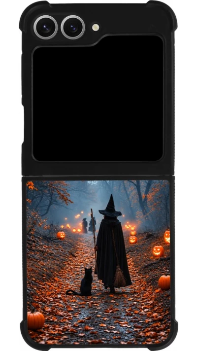 Samsung Galaxy Z Flip6 Case Hülle - Silikon schwarz Halloween 2026 Witch with a cat