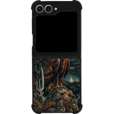 Coque Samsung Galaxy Z Flip6 - Silicone rigide noir Linocut Aigle Royal