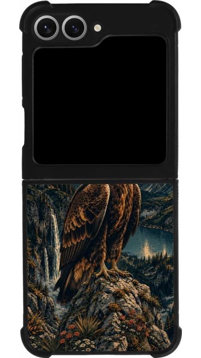 Coque Samsung Galaxy Z Flip6 - Silicone rigide noir Linocut Aigle Royal