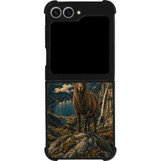 Coque Samsung Galaxy Z Flip6 - Silicone rigide noir Linocut Bouquetin