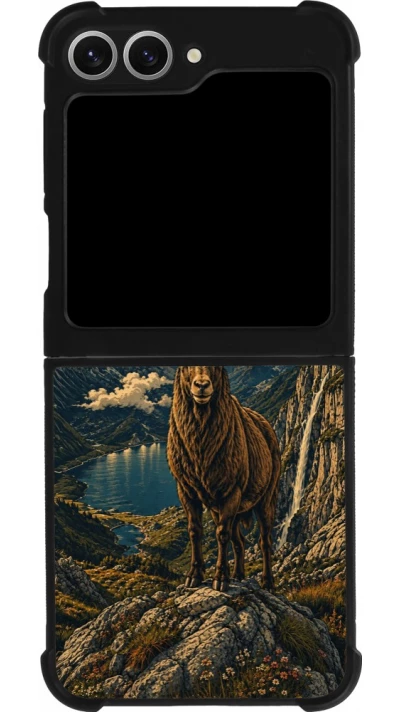 Coque Samsung Galaxy Z Flip6 - Silicone rigide noir Linocut Bouquetin