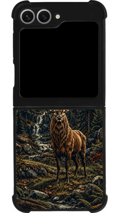 Coque Samsung Galaxy Z Flip6 - Silicone rigide noir Linocut Cerf